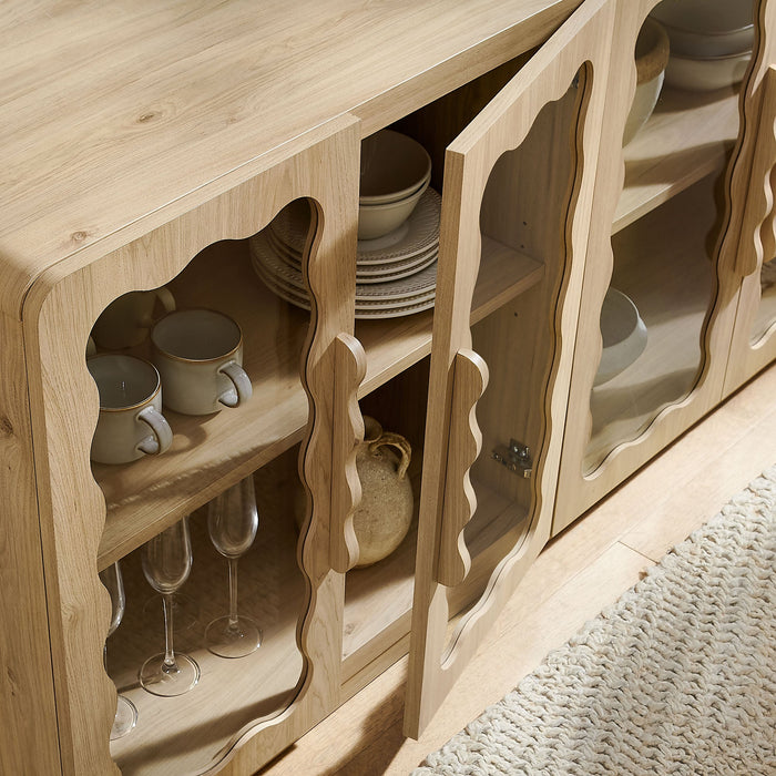 Modway Rory 62 Inch Four-Door Scalloped Glass Sideboard in Light Oak - lifestyle view 21