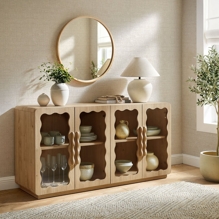 Modway Rory 62 Inch Four-Door Scalloped Glass Sideboard in Light Oak - lifestyle view 25