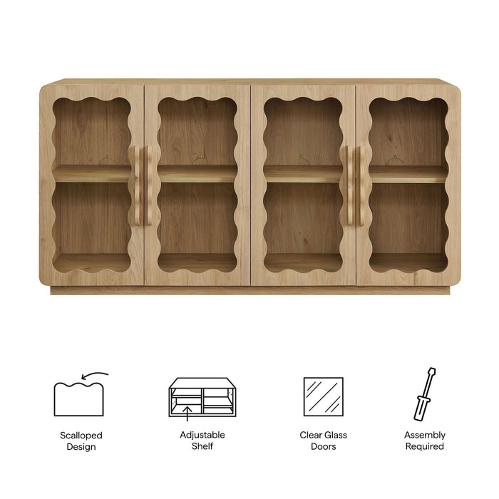 Modway Rory 62 Inch Four-Door Scalloped Glass Sideboard in Light Oak - dimensions and specifications