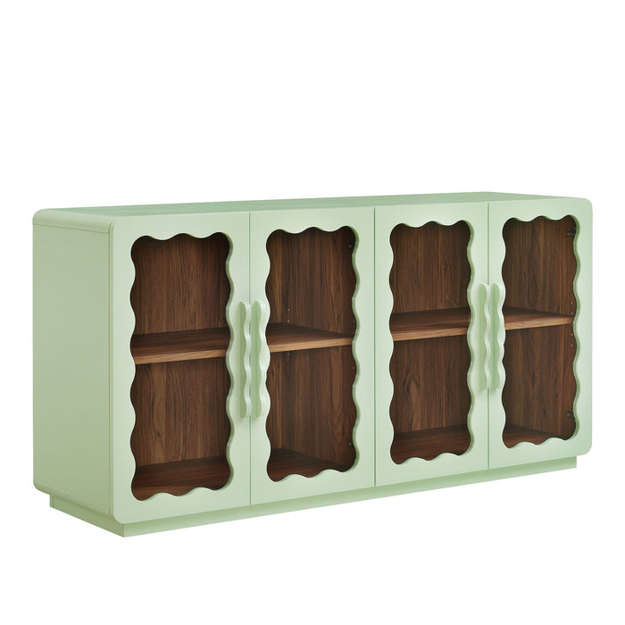 Modway Rory 62 Inch Four-Door Scalloped Glass Sideboard in Sage Walnut - front view