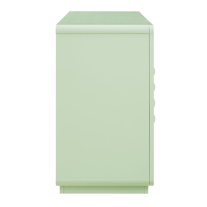 Modway Rory 62 Inch Four-Door Scalloped Glass Sideboard in Sage Walnut - angled view