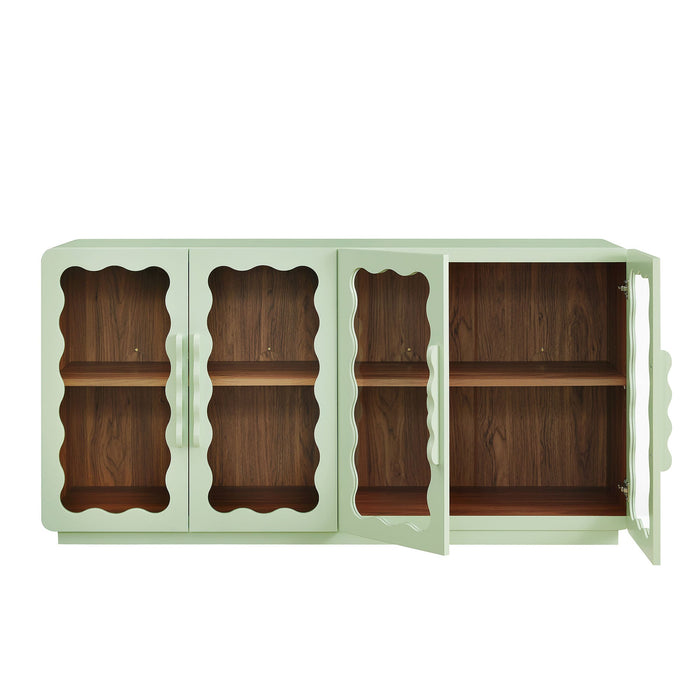 Modway Rory 62 Inch Four-Door Scalloped Glass Sideboard in Sage Walnut - detail view