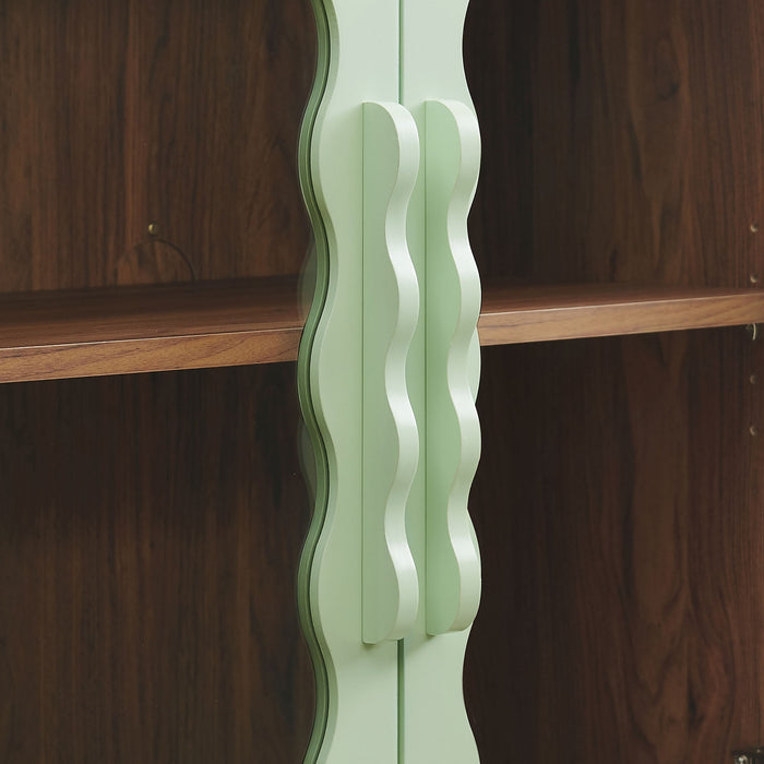 Modway Rory 62 Inch Four-Door Scalloped Glass Sideboard in Sage Walnut - lifestyle view