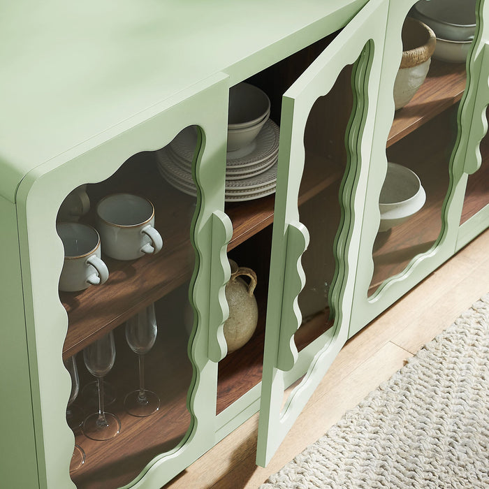Modway Rory 62 Inch Four-Door Scalloped Glass Sideboard in Sage Walnut - lifestyle view 22