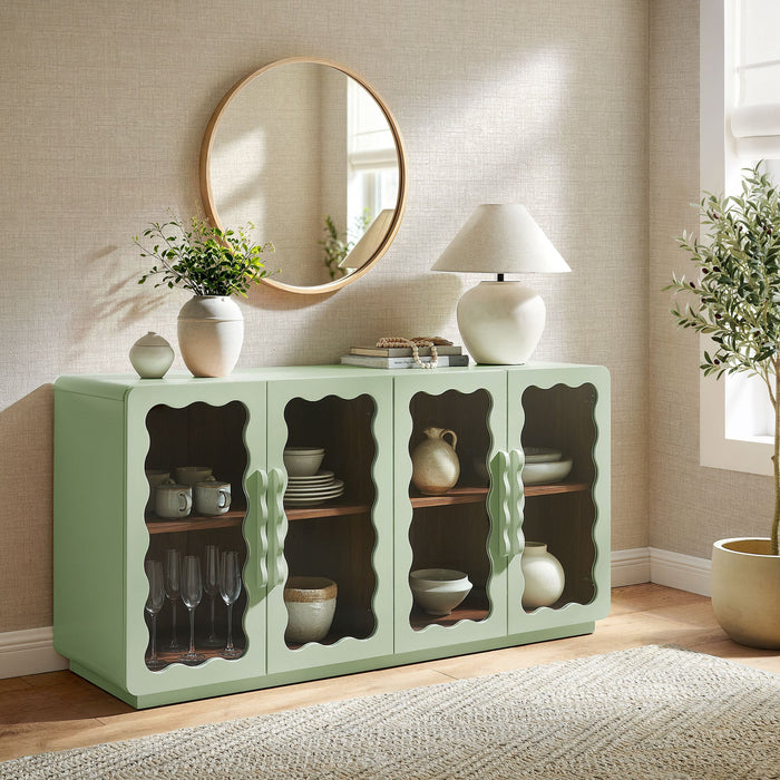 Modway Rory 62 Inch Four-Door Scalloped Glass Sideboard in Sage Walnut - lifestyle view 26