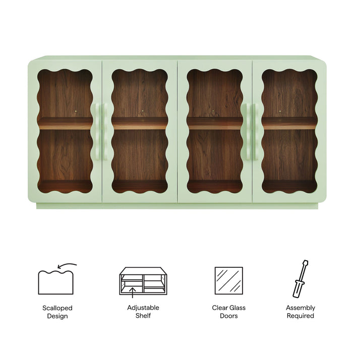 Modway Rory 62 Inch Four-Door Scalloped Glass Sideboard in Sage Walnut - dimensions and specifications