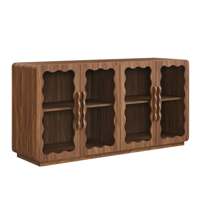 Modway Rory 62 Inch Four-Door Scalloped Glass Sideboard in Walnut - front view