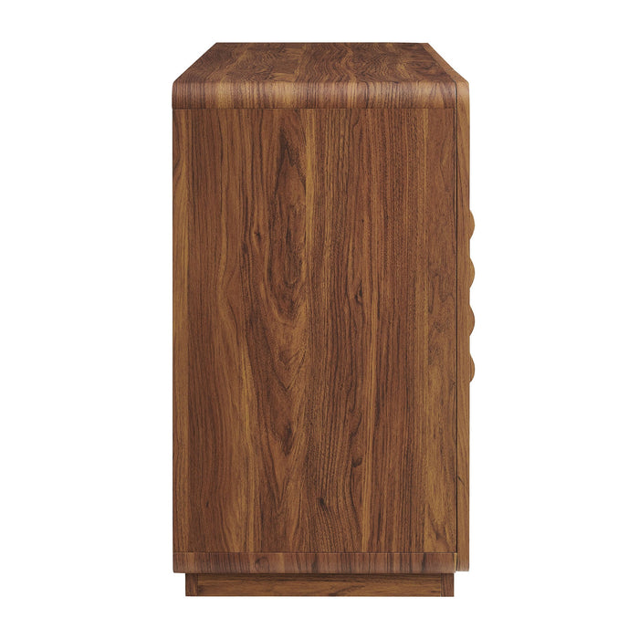 Modway Rory 62 Inch Four-Door Scalloped Glass Sideboard in Walnut - angled view
