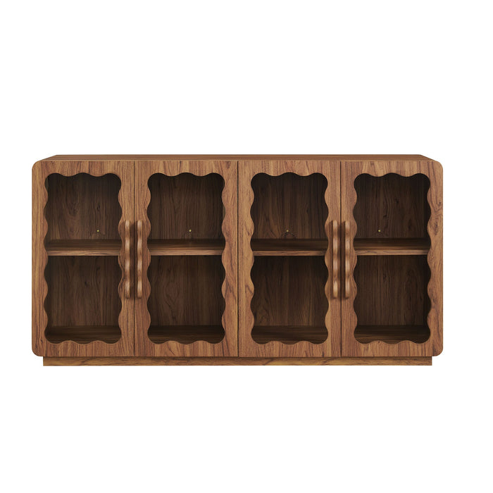 Modway Rory 62 Inch Four-Door Scalloped Glass Sideboard in Walnut - side view