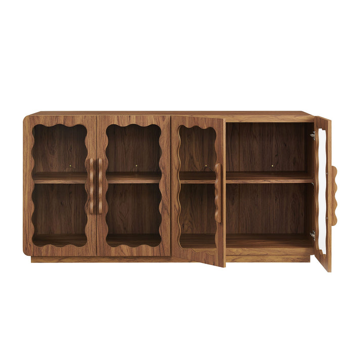 Modway Rory 62 Inch Four-Door Scalloped Glass Sideboard in Walnut - detail view