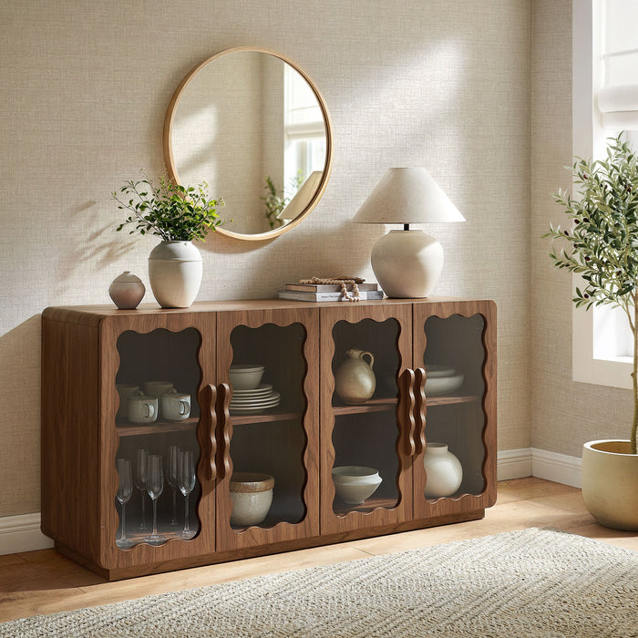 Modway Rory 62 Inch Four-Door Scalloped Glass Sideboard in Walnut - lifestyle view 27