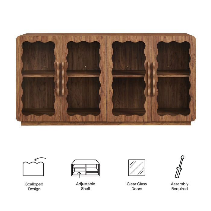 Modway Rory 62 Inch Four-Door Scalloped Glass Sideboard in Walnut - dimensions and specifications