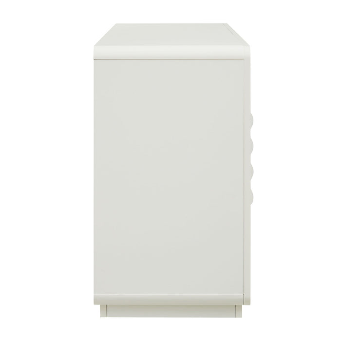 Modway Rory 62 Inch Four-Door Scalloped Glass Sideboard in White Oak - angled view