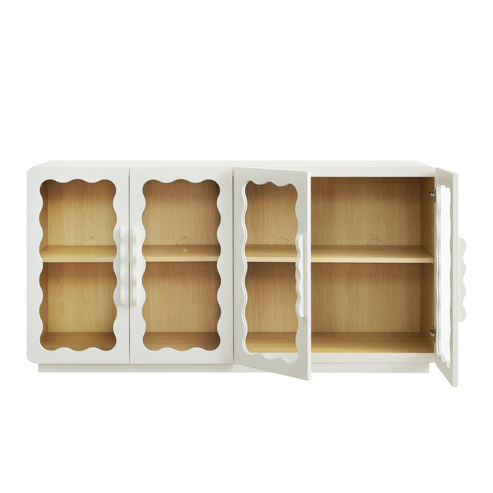 Modway Rory 62 Inch Four-Door Scalloped Glass Sideboard in White Oak - detail view