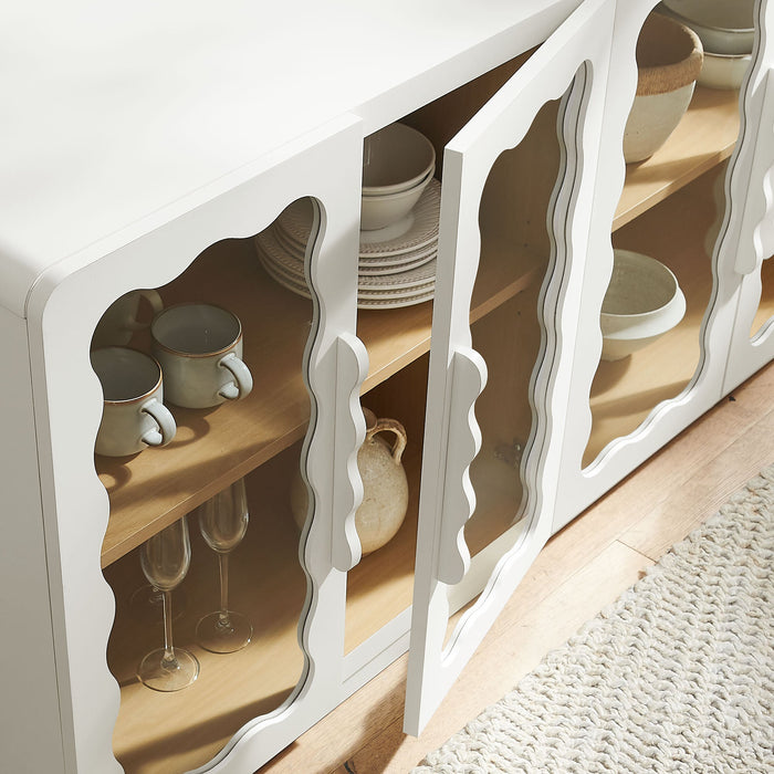 Modway Rory 62 Inch Four-Door Scalloped Glass Sideboard in White Oak - lifestyle view 24