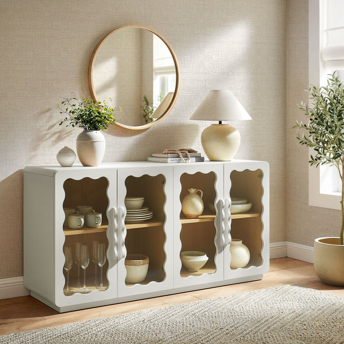 Modway Rory 62 Inch Four-Door Scalloped Glass Sideboard in White Oak - lifestyle view 28