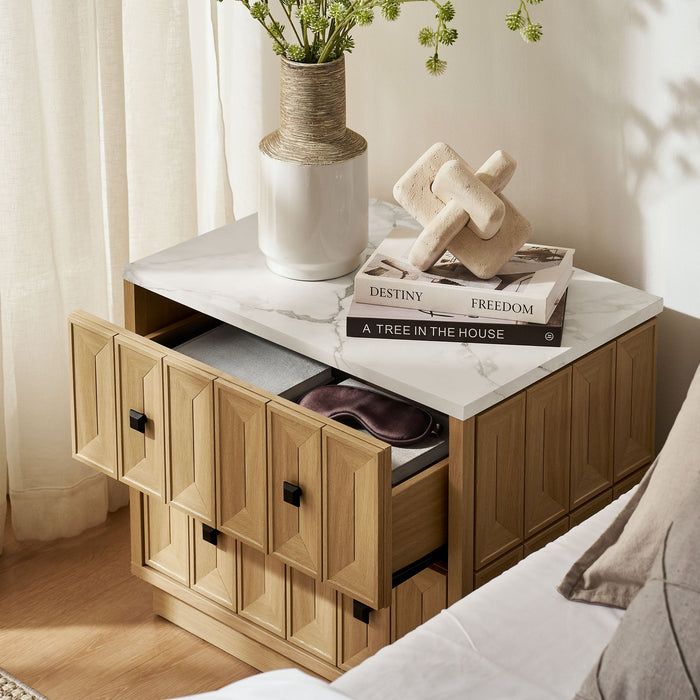 Modway Mabry 23 Inch Geometric Faceted Two Drawer Nightstand in Oak - lifestyle view 24