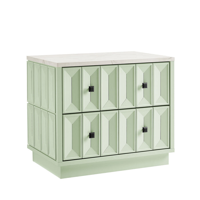 Modway Mabry 23 Inch Geometric Faceted Two Drawer Nightstand in Sage - front view
