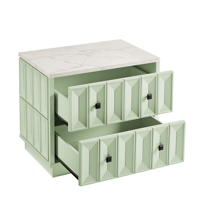 Modway Mabry 23 Inch Geometric Faceted Two Drawer Nightstand in Sage - detail view