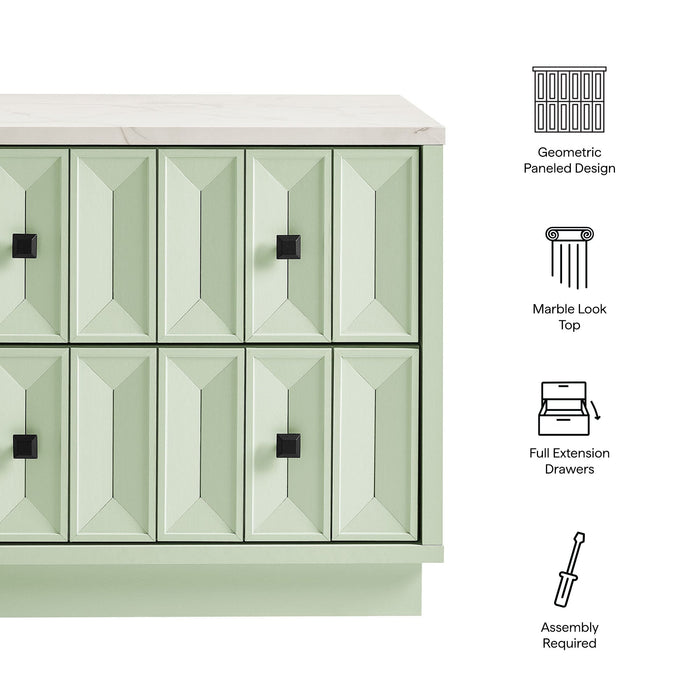 Modway Mabry 23 Inch Geometric Faceted Two Drawer Nightstand in Sage - dimensions and specifications
