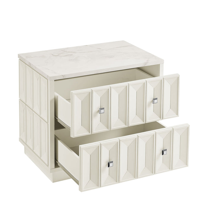 Modway Mabry 23 Inch Geometric Faceted Two Drawer Nightstand in White - detail view