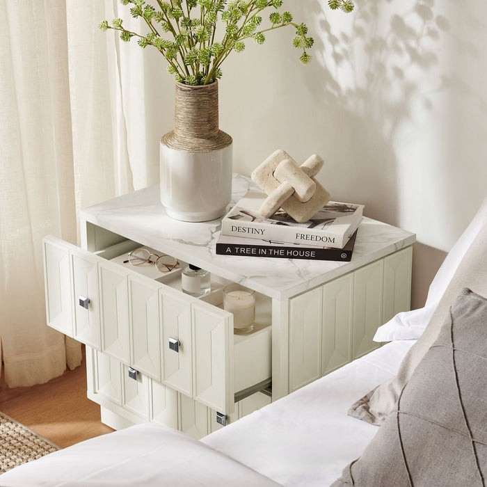 Modway Mabry 23 Inch Geometric Faceted Two Drawer Nightstand in White - lifestyle view 22