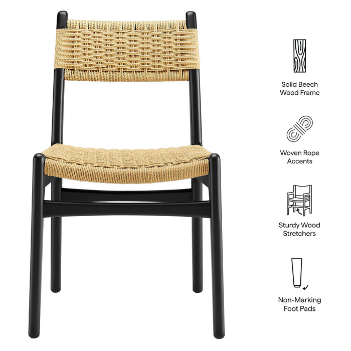 Modway Wynn Rope and Wood Dining Side Chair in Black Natural - dimensions and specifications