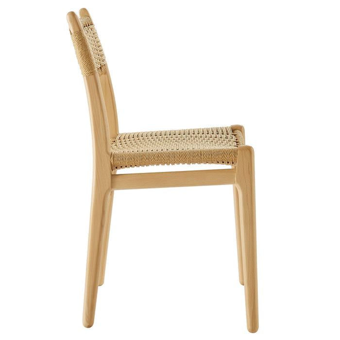 Modway Wynn Rope and Wood Dining Side Chair in Natural - angled view