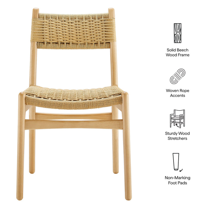 Modway Wynn Rope and Wood Dining Side Chair in Natural - dimensions and specifications
