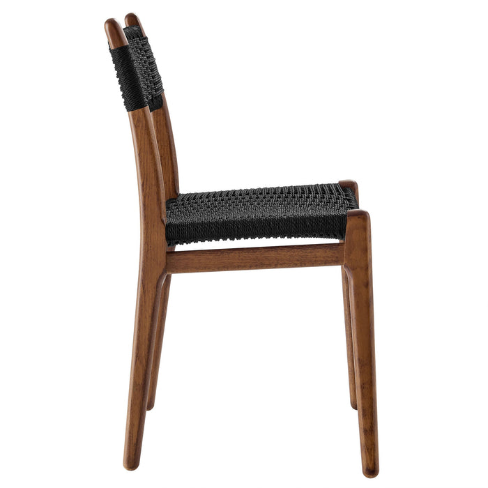 Modway Wynn Rope and Wood Dining Side Chair in Walnut Black - angled view