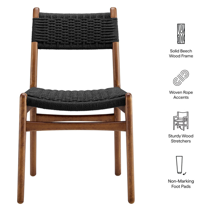 Modway Wynn Rope and Wood Dining Side Chair in Walnut Black - dimensions and specifications