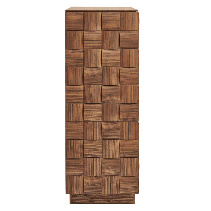 Modway Duskin 39 Inch Geometric Block Design Tall Storage Cabinet in Walnut - angled view