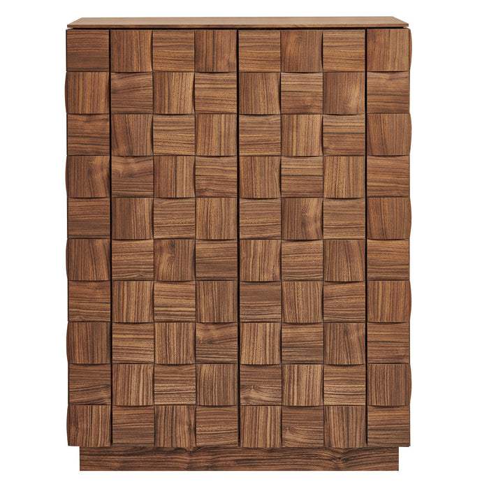 Modway Duskin 39 Inch Geometric Block Design Tall Storage Cabinet in Walnut - side view