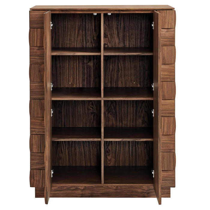Modway Duskin 39 Inch Geometric Block Design Tall Storage Cabinet in Walnut - detail view