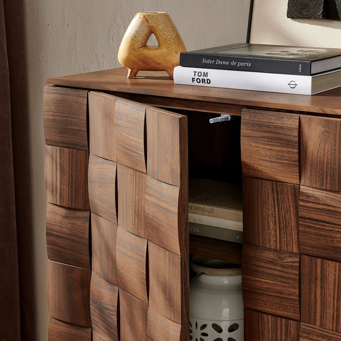 Modway Duskin 39 Inch Geometric Block Design Tall Storage Cabinet in Walnut - lifestyle view 6