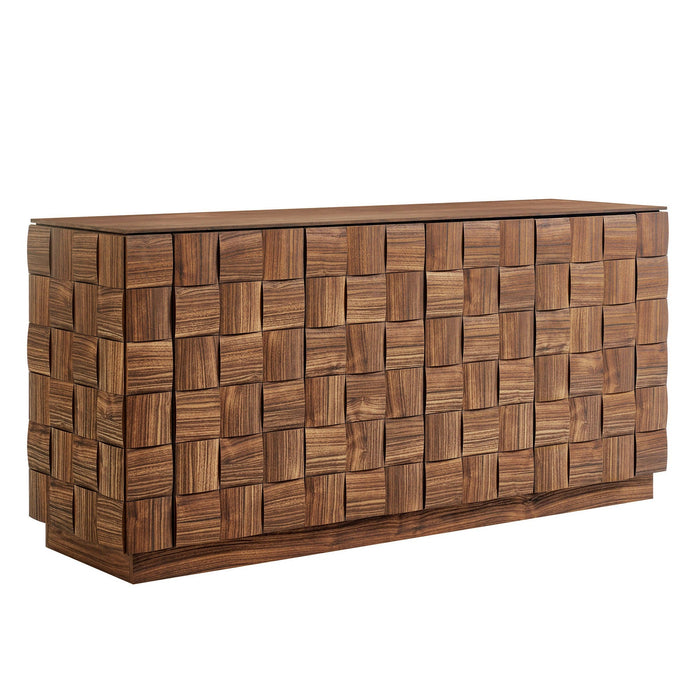 Modway Duskin 68 Inch Geometric Block Design Four Door Sideboard in Walnut - front view