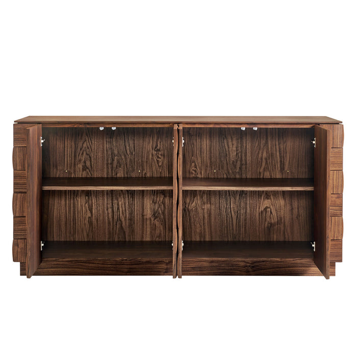 Modway Duskin 68 Inch Geometric Block Design Four Door Sideboard in Walnut - detail view