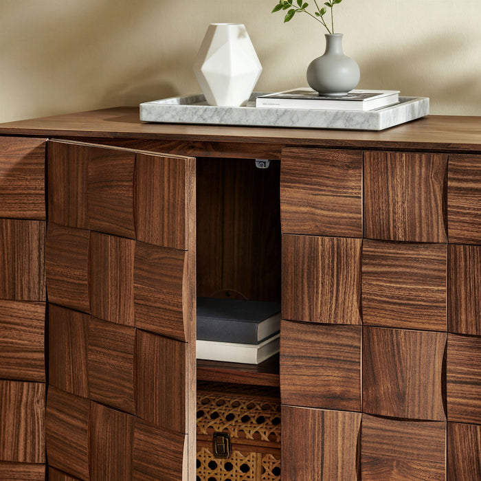 Modway Duskin 68 Inch Geometric Block Design Four Door Sideboard in Walnut - lifestyle view 6