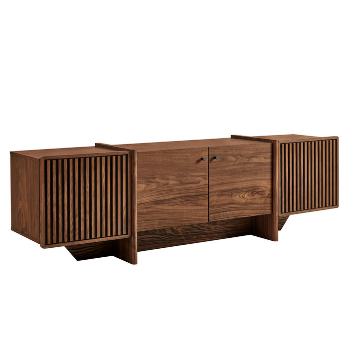 Modway Yarrow 77 Inch Fluted Four Door TV Stand in Walnut - front view