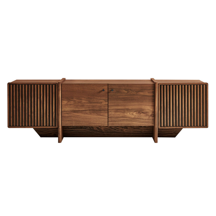 Modway Yarrow 77 Inch Fluted Four Door TV Stand in Walnut - side view