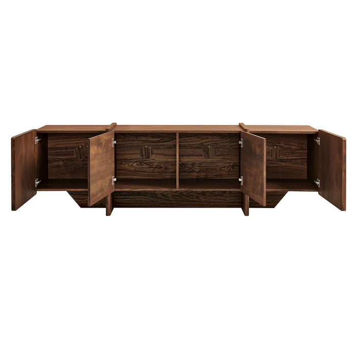 Modway Yarrow 77 Inch Fluted Four Door TV Stand in Walnut - detail view