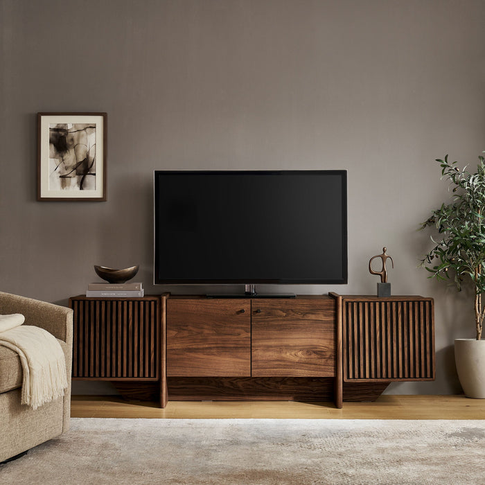 Modway Yarrow 77 Inch Fluted Four Door TV Stand in Walnut - lifestyle view 7