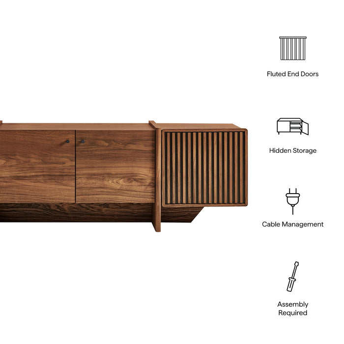 Modway Yarrow 77 Inch Fluted Four Door TV Stand in Walnut - dimensions and specifications