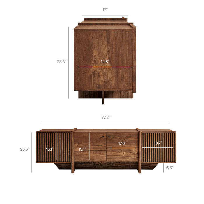 Modway Yarrow 77 Inch Fluted Four Door TV Stand in Walnut - dimensions and specifications 9