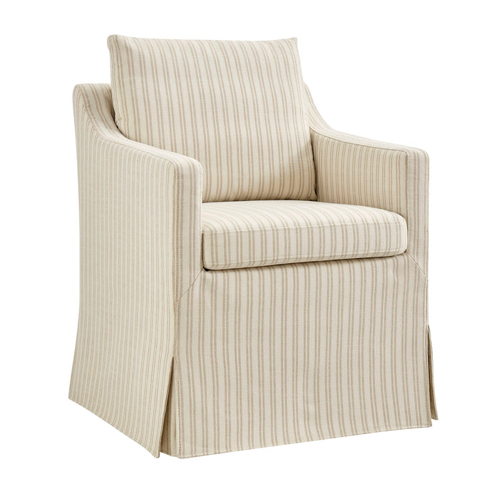 Modway Serene Slipcovered Striped Fabric Dining Armchair in Oatmeal Stripe - front view