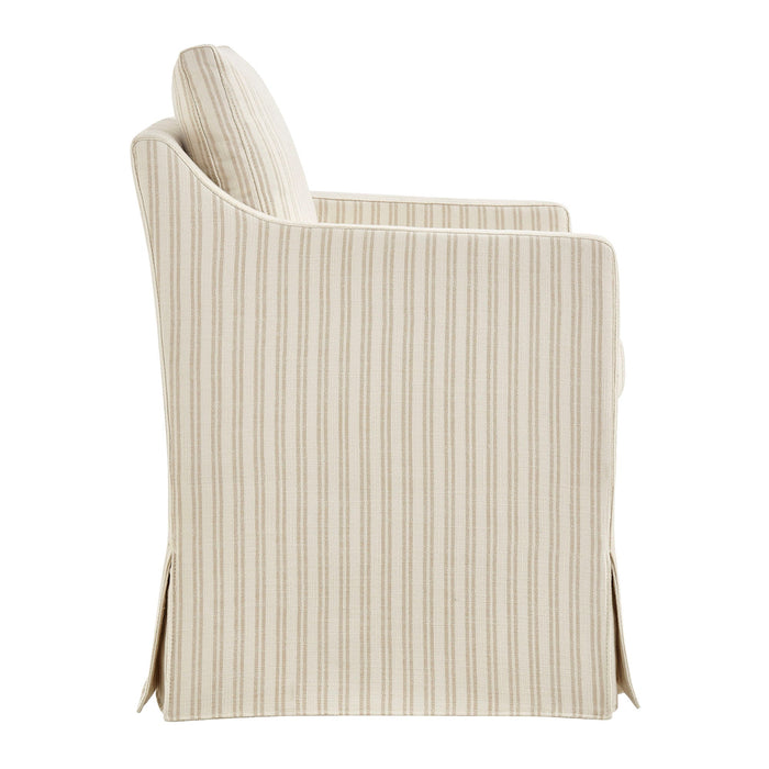 Modway Serene Slipcovered Striped Fabric Dining Armchair in Oatmeal Stripe - angled view