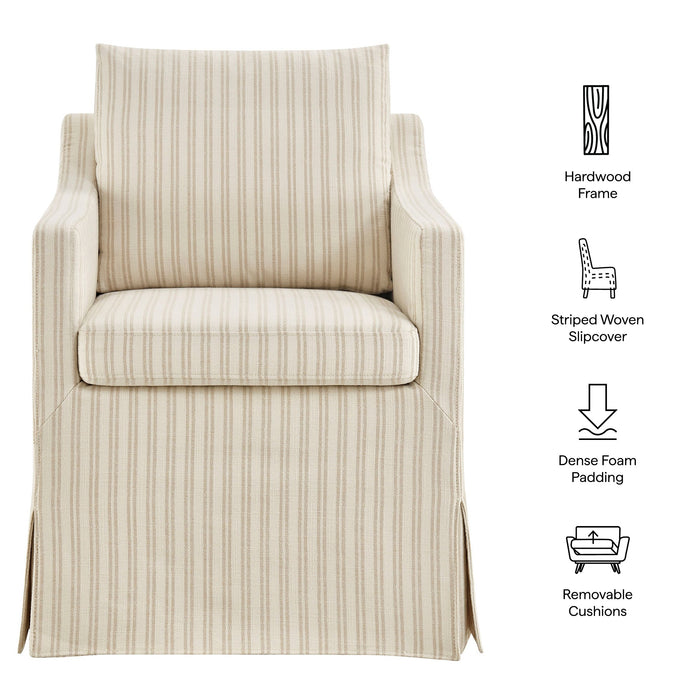 Modway Serene Slipcovered Striped Fabric Dining Armchair in Oatmeal Stripe - dimensions and specifications