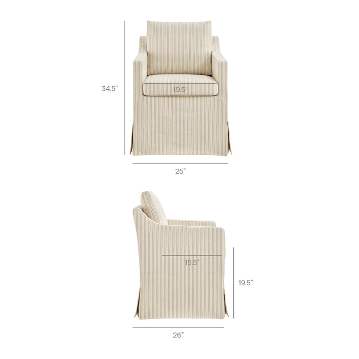 Modway Serene Slipcovered Striped Fabric Dining Armchair in Oatmeal Stripe - dimensions and specifications 10