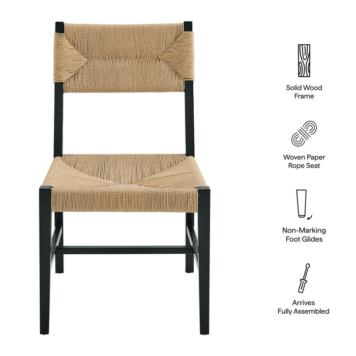 Modway Bodie Wood Dining Chair Set of 2 in Black Natural - dimensions and specifications