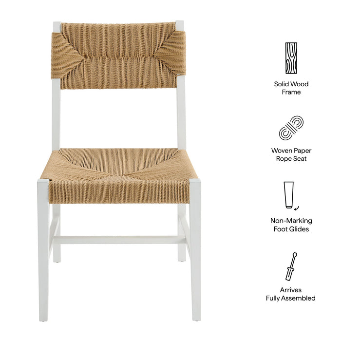 Modway Bodie Wood Dining Chair Set of 2 in White Natural - dimensions and specifications
